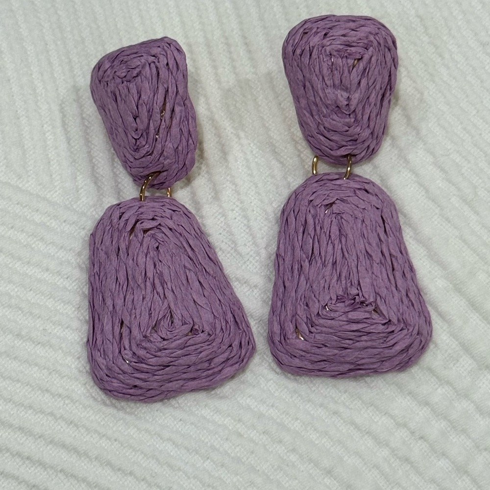 Lavender Raffia Woven Earrings